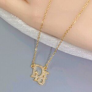 18K Gold Plated Titanium Steel Simulated Diamond Fashion Necklace